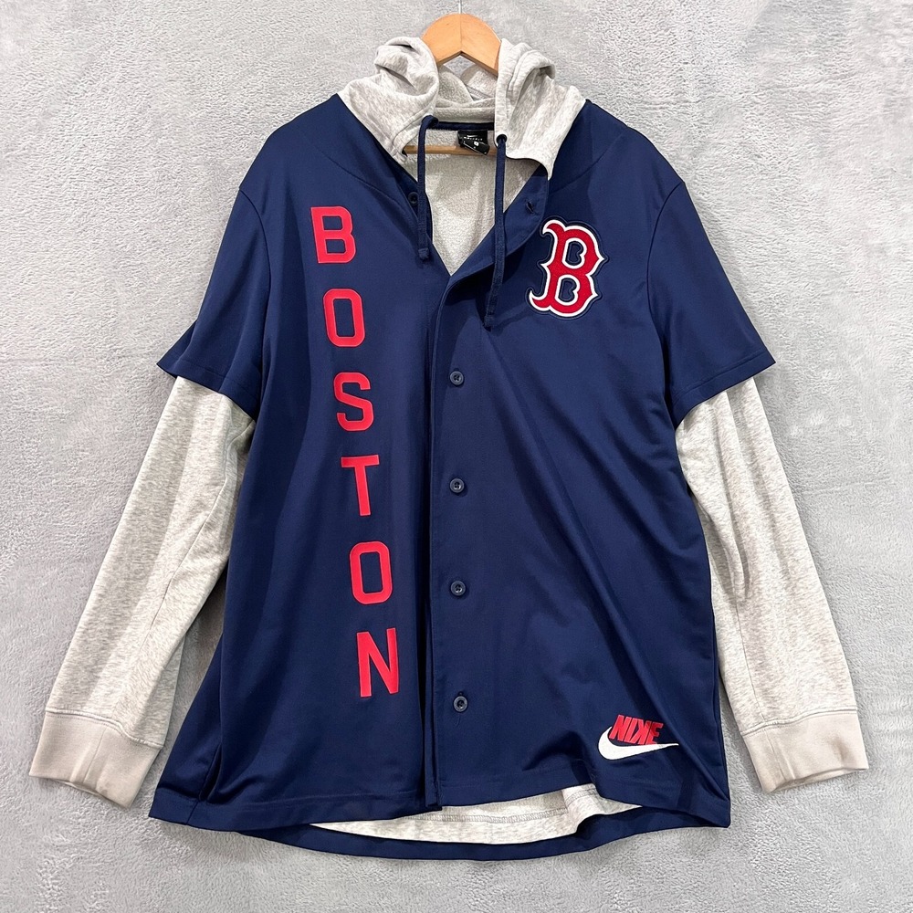 Nike Boston Red Sox Hoodie Men's Large Button Up MLB‎ Dri-Fit